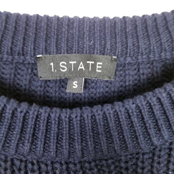 1.STATE Chevron Crewneck Sweater Berry Pink Navy 100% Cotton - Small - Picture 10 of 12